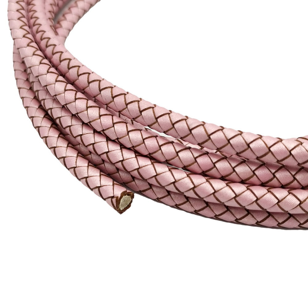 ShapesbyX-6 mm cordons en cuir tressé rose métallisé rond en cuir Bolo pour fabrication ou décoration de bracelet