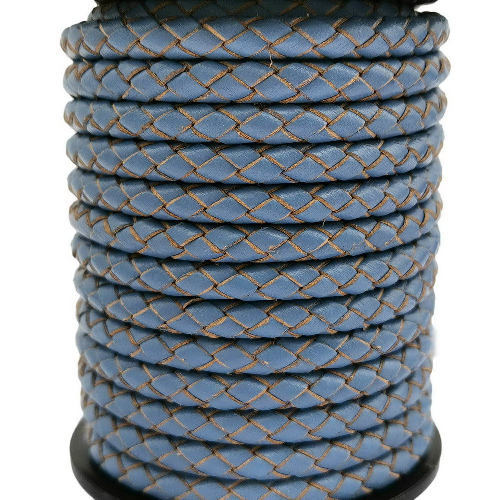 Jean Blue Braided Leather Cord Folded Leather Bolo Strap 6mm Round for Bracelet Making