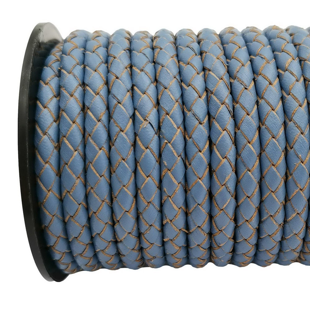 Jean Blue Braided Leather Cord Folded Leather Bolo Strap 6mm Round for Bracelet Making