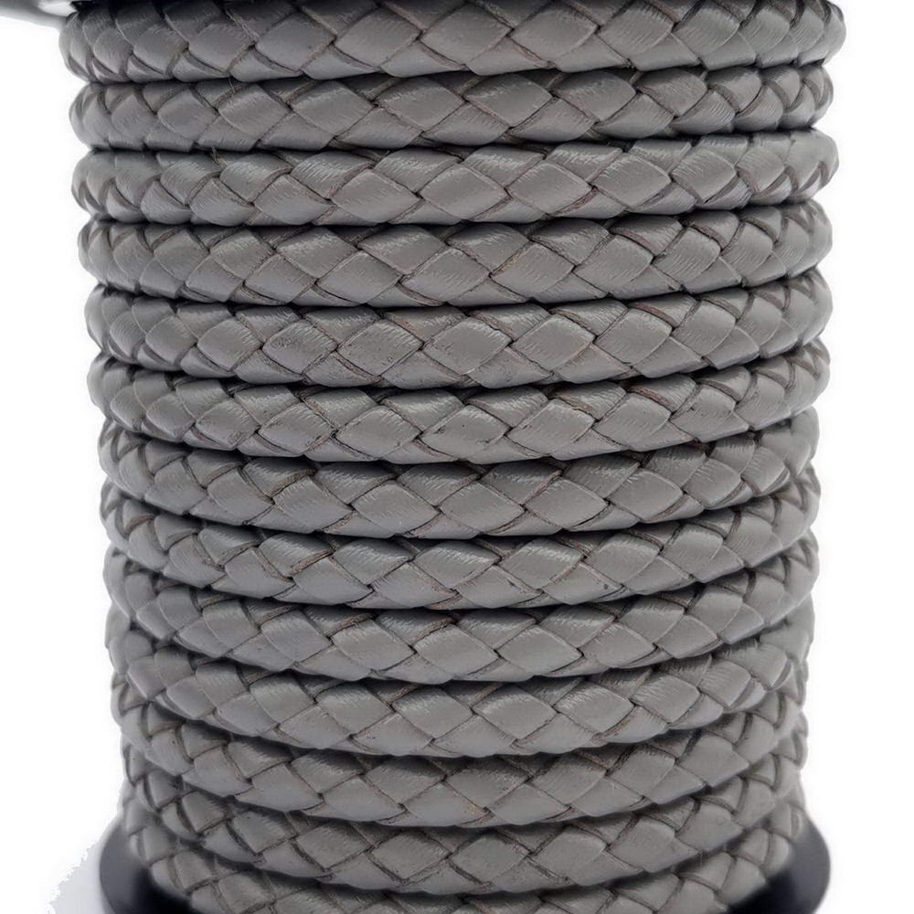 6mm Round Folded Leather Cord for Braided Bracelet Making Gray Leather Bolo Cord