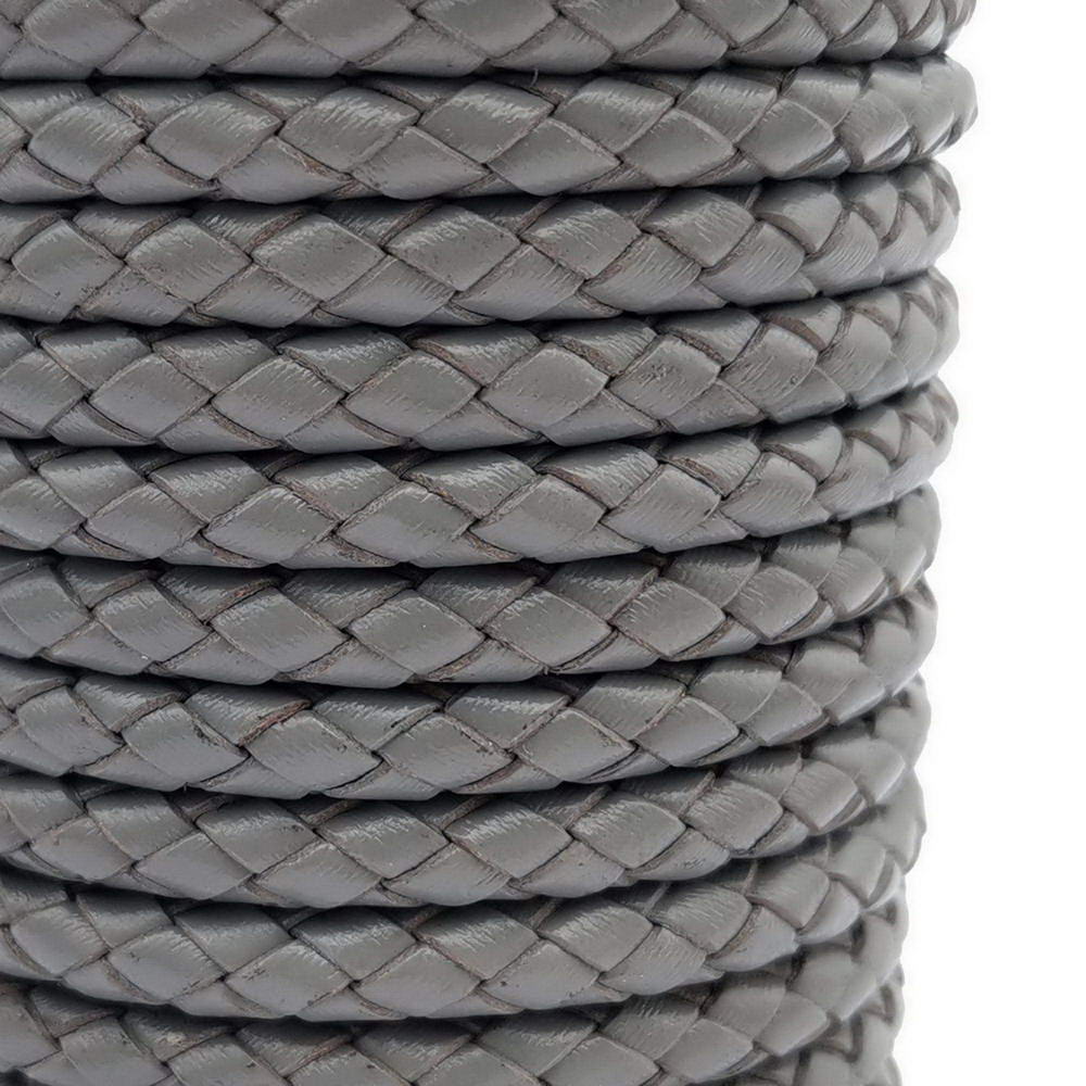 ShapesbyX-6 mm rundes, gefaltetes Lederband für die Herstellung von geflochtenen Armbändern, graues Bolo-Lederband