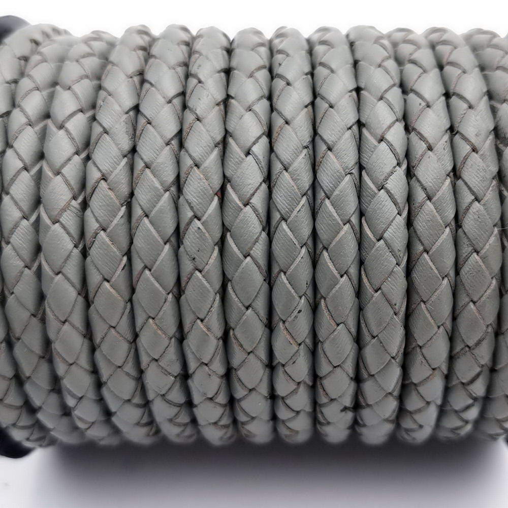 ShapesbyX-6 mm rundes, gefaltetes Lederband für die Herstellung von geflochtenen Armbändern, graues Bolo-Lederband
