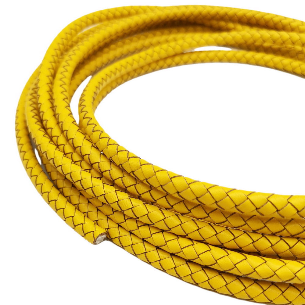 ShapesbyX-6 mm rundes, gefaltetes Lederband für die Herstellung von geflochtenen Armbändern, gelbes Bolo-Lederband