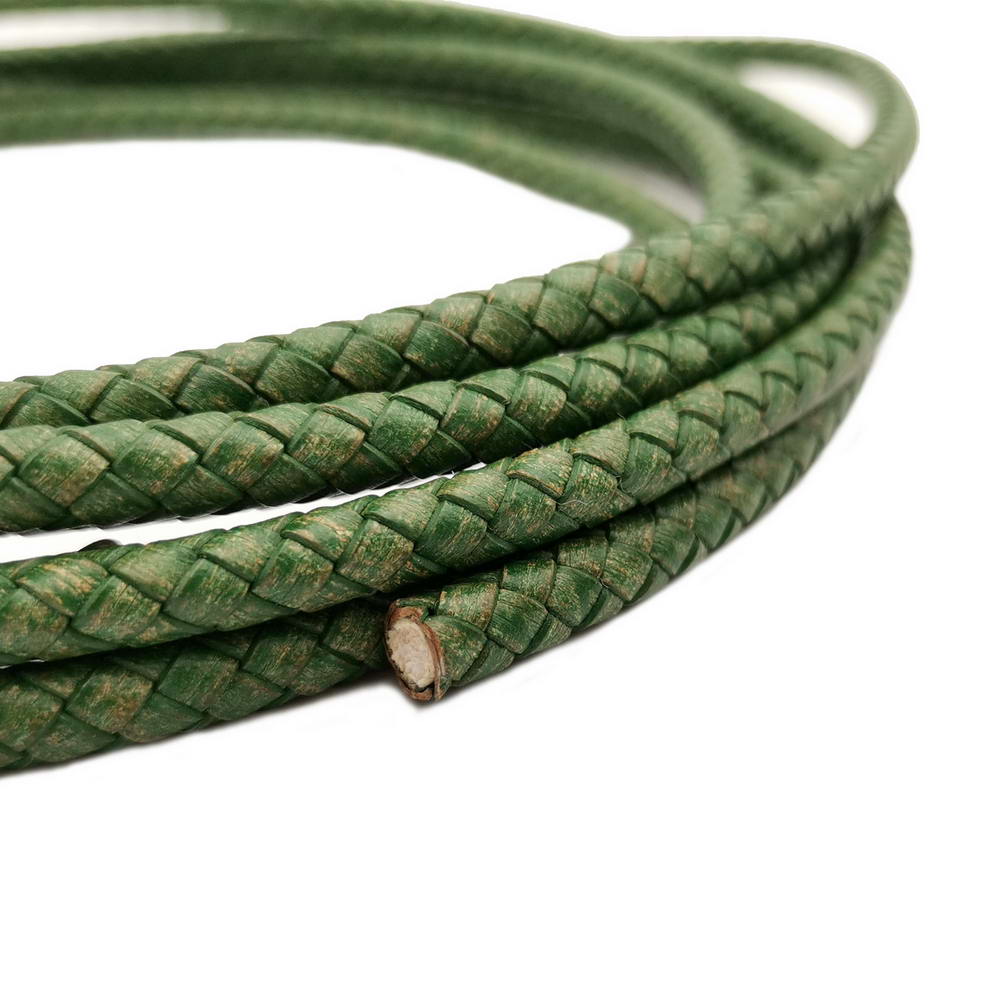 ShapesbyX-Braided Leather Cords 6mm Round Distressed Green Woven Folded Leather Strap Bracelet Making