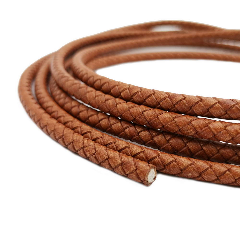 ShapesbyX-6 mm rundes, geflochtenes Leder-Bolo-Kordel, Distressed Tan, antike Farbe, Schmuckherstellung, Lederhandwerk