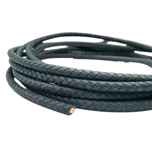 shapesbyX-6mm Round Braided Leather Bolo Cord Distressed Blue Antique Color Jewelry Making Leather Craft