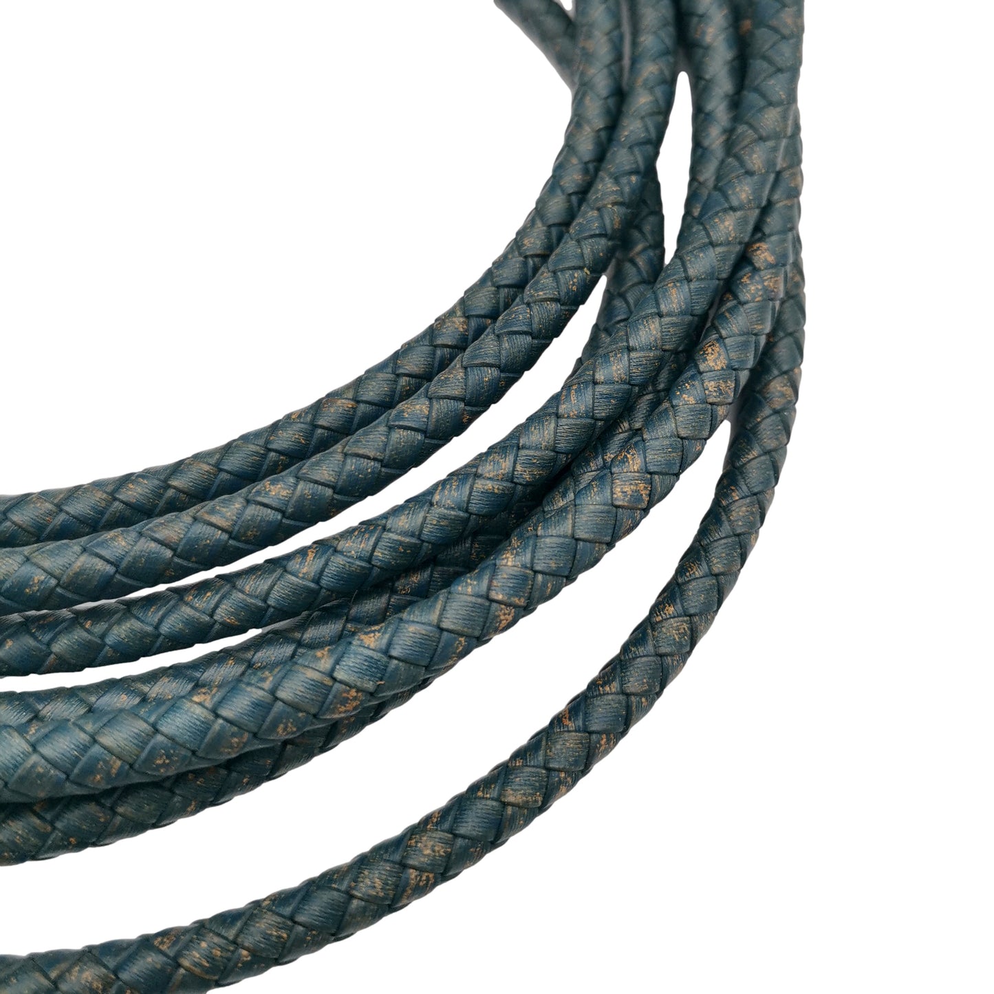 shapesbyX-6mm Round Braided Leather Bolo Cord Distressed Blue Antique Color Jewelry Making Leather Craft
