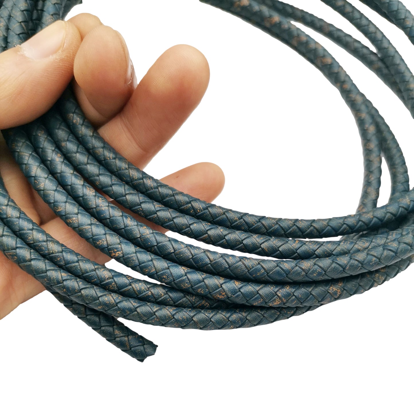 shapesbyX-6mm Round Braided Leather Bolo Cord Distressed Blue Antique Color Jewelry Making Leather Craft