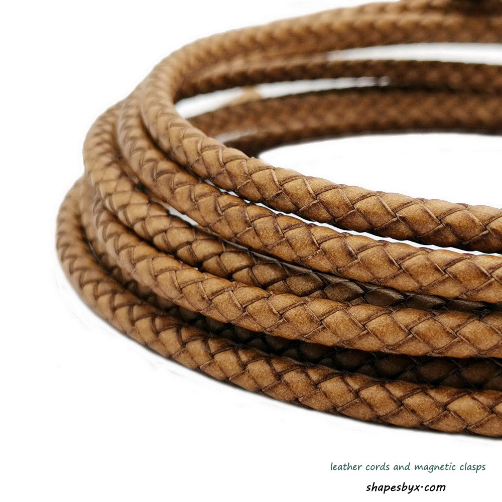ShapesbyX-Cordons en cuir tressé de 6 mm en cuir rond naturel vieilli pour la fabrication ou la décoration de bracelets