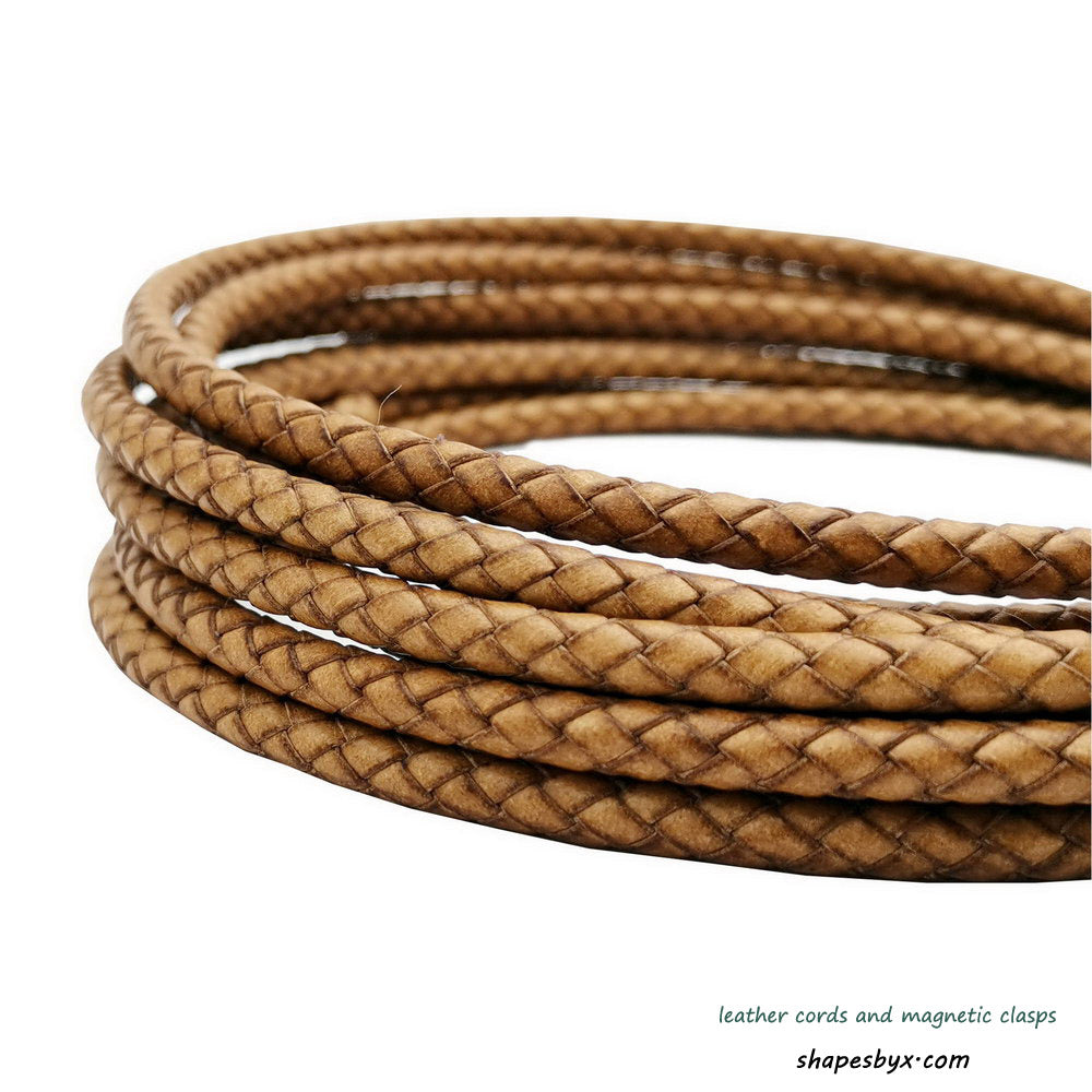 ShapesbyX-Cordons en cuir tressé de 6 mm en cuir rond naturel vieilli pour la fabrication ou la décoration de bracelets