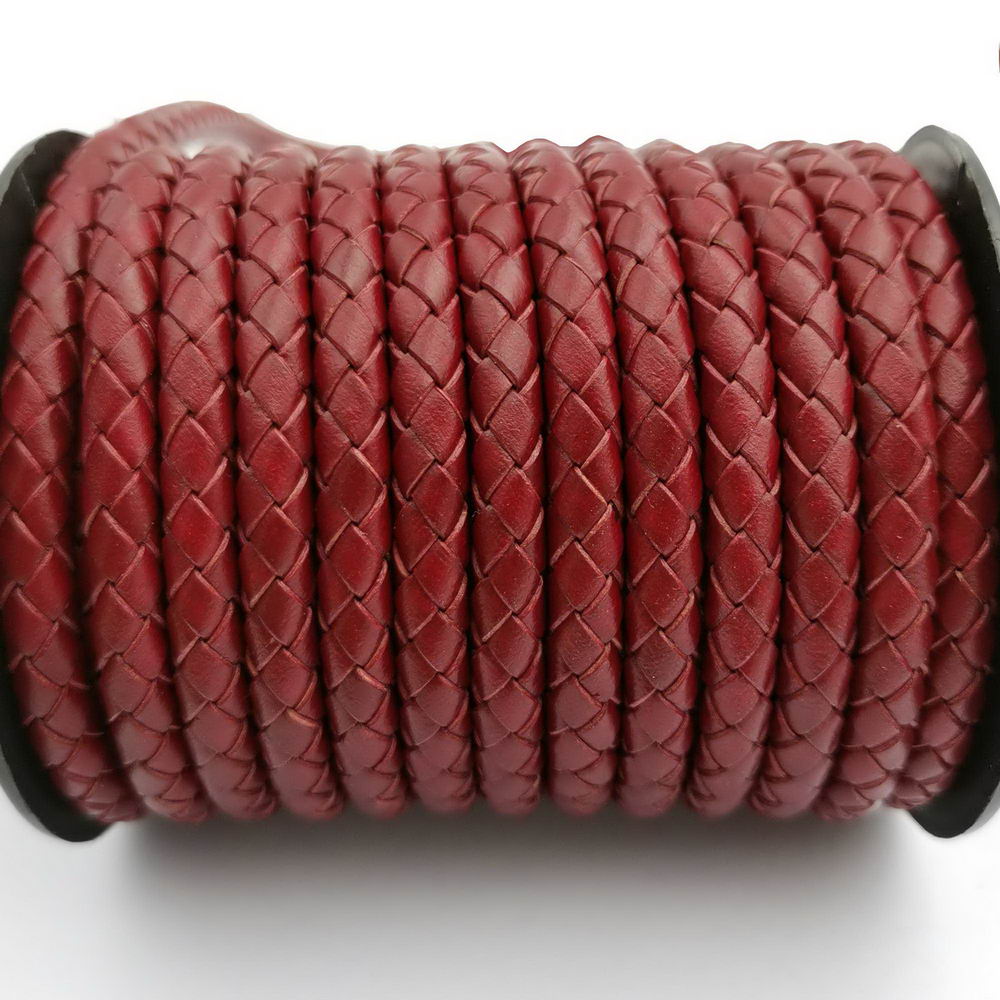 shapesbyX-6mm Round Braided Leather Cord Hawthorn/Darker Red Folded Leather Strap for Jewelry Making