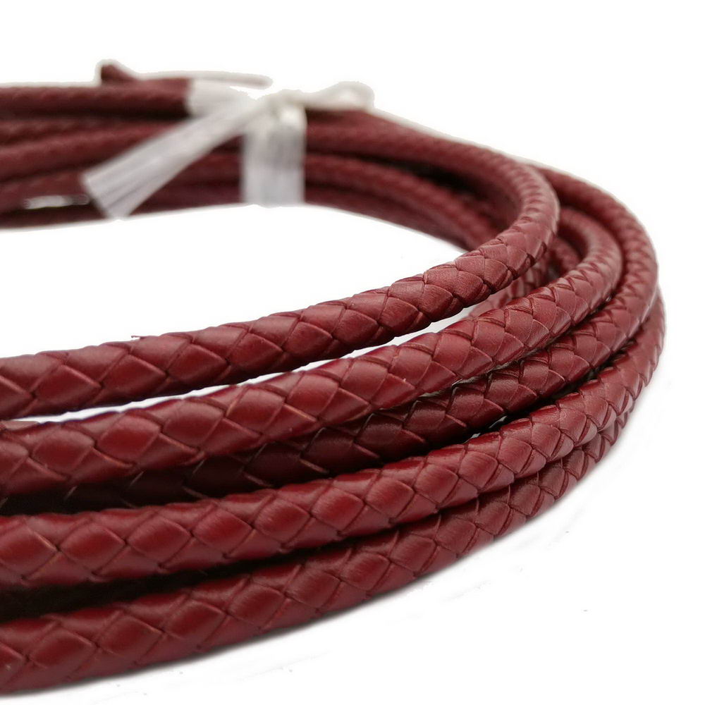 shapesbyX-6mm Round Braided Leather Cord Hawthorn/Darker Red Folded Leather Strap for Jewelry Making