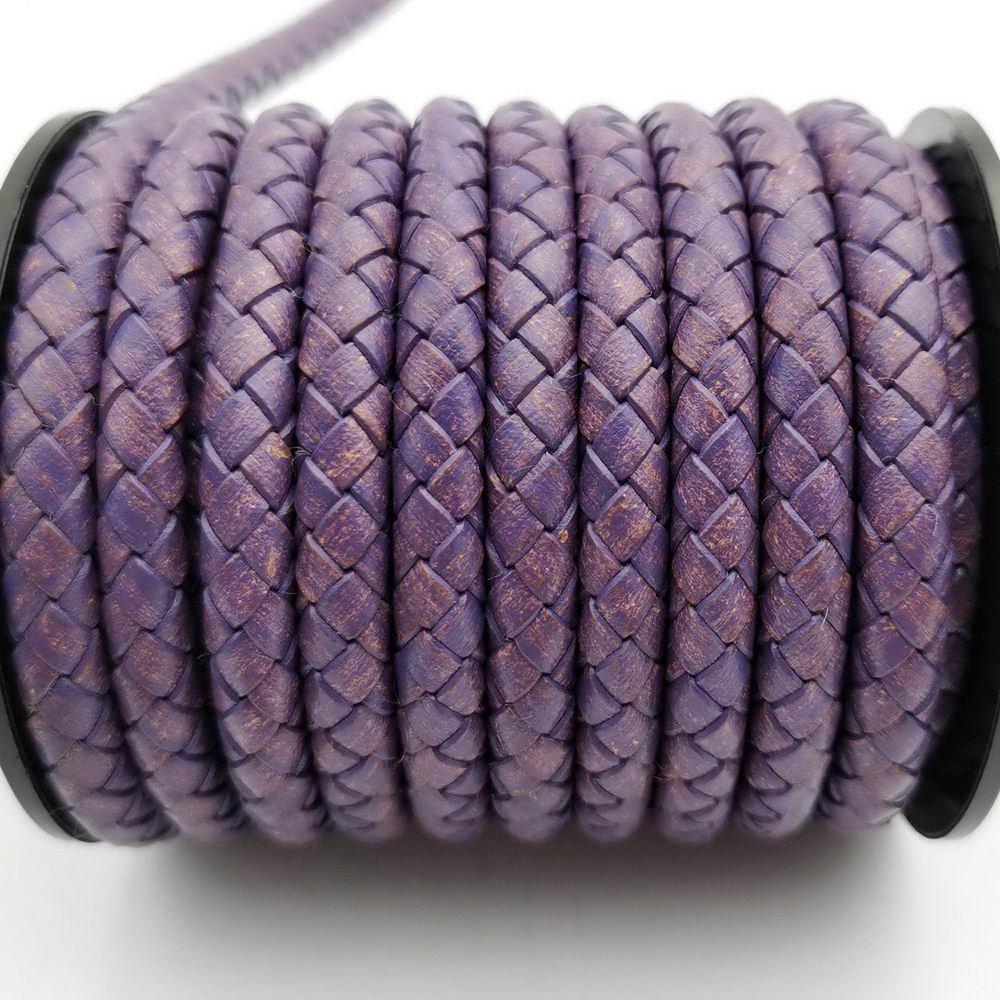 ShapesbyX-Braided Leather Bolo Cords 6mm Round Distressed Purple