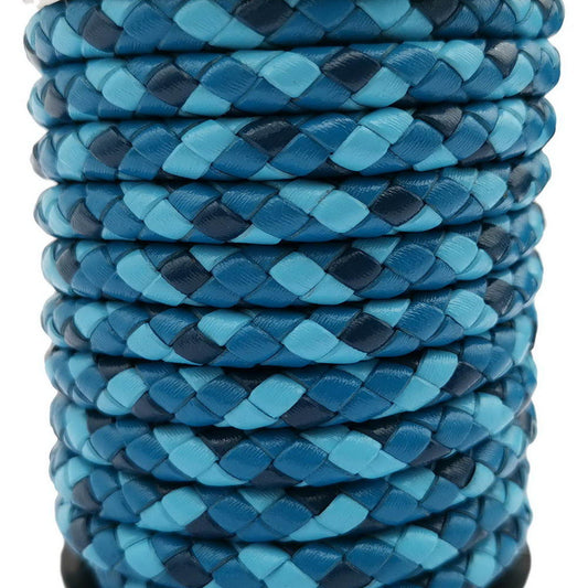 Braided Leather Bolo Cords 6mm Round Camouflage Blue