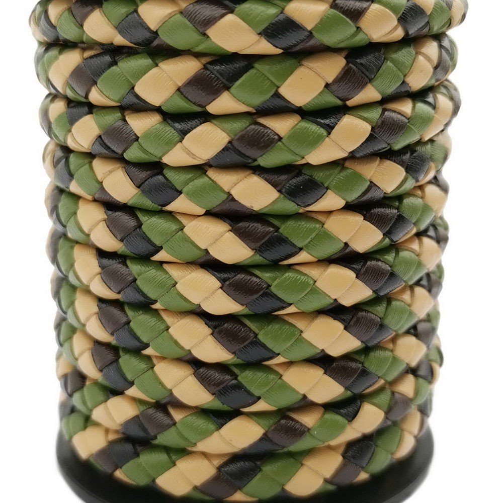 Braided Leather Bolo Cords 6mm Round Camouflage Green