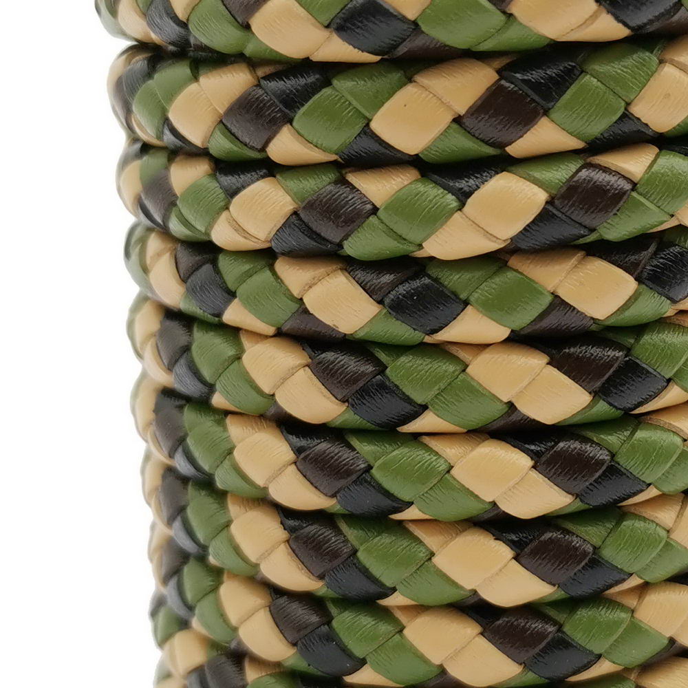 ShapesbyX-Braided Leather Bolo Cords 6mm Round Camouflage Green