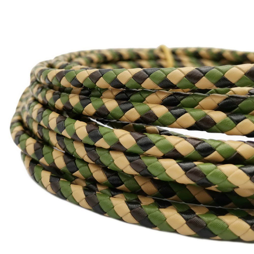 ShapesbyX-Braided Leather Bolo Cords 6mm Round Camouflage Green