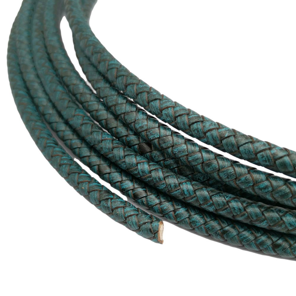 shapesbyX-6mm Braided Leather Bolo Cord Distressed Teal for Jewelry Making Bracelet Making