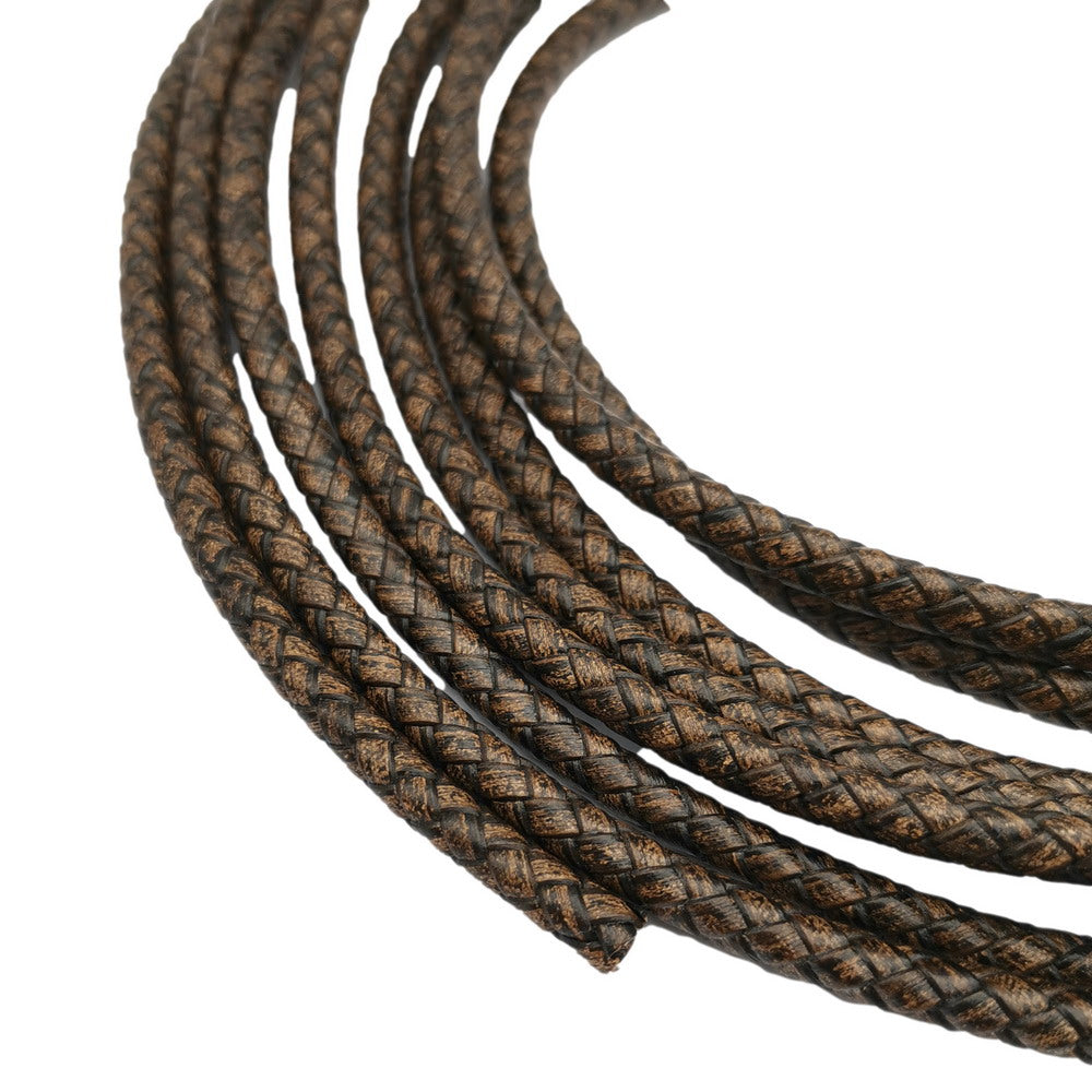 shapesbyX 6mm Braided Leather Bolo Cords Braid Bracelet Making Deep Weathered Color