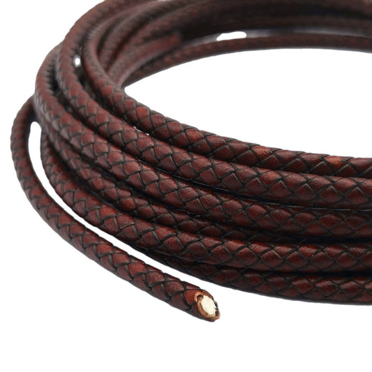 shapesbyX 6mm Braided Leather Bolo Cords Braid Bracelet Making Antique Red Brown