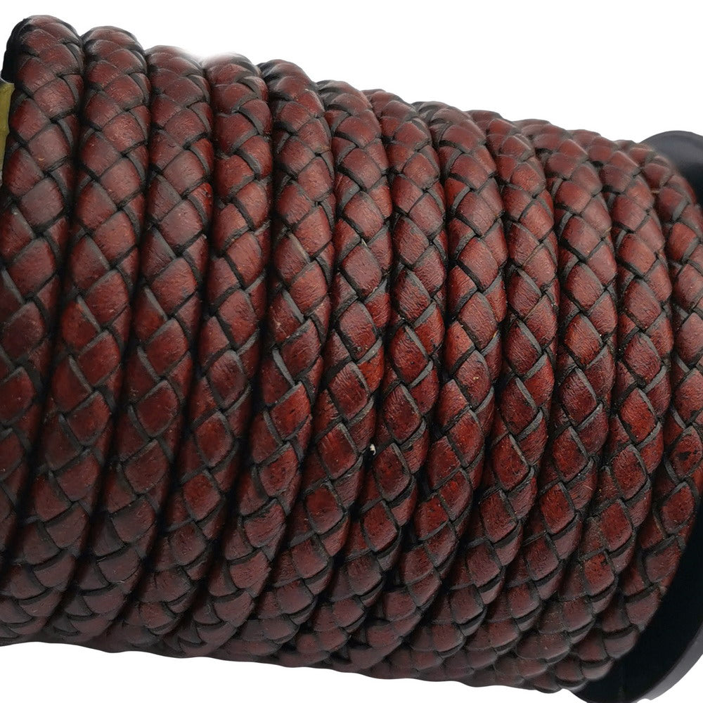 shapesbyX 6mm Braided Leather Bolo Cords Braid Bracelet Making Antique Red Brown
