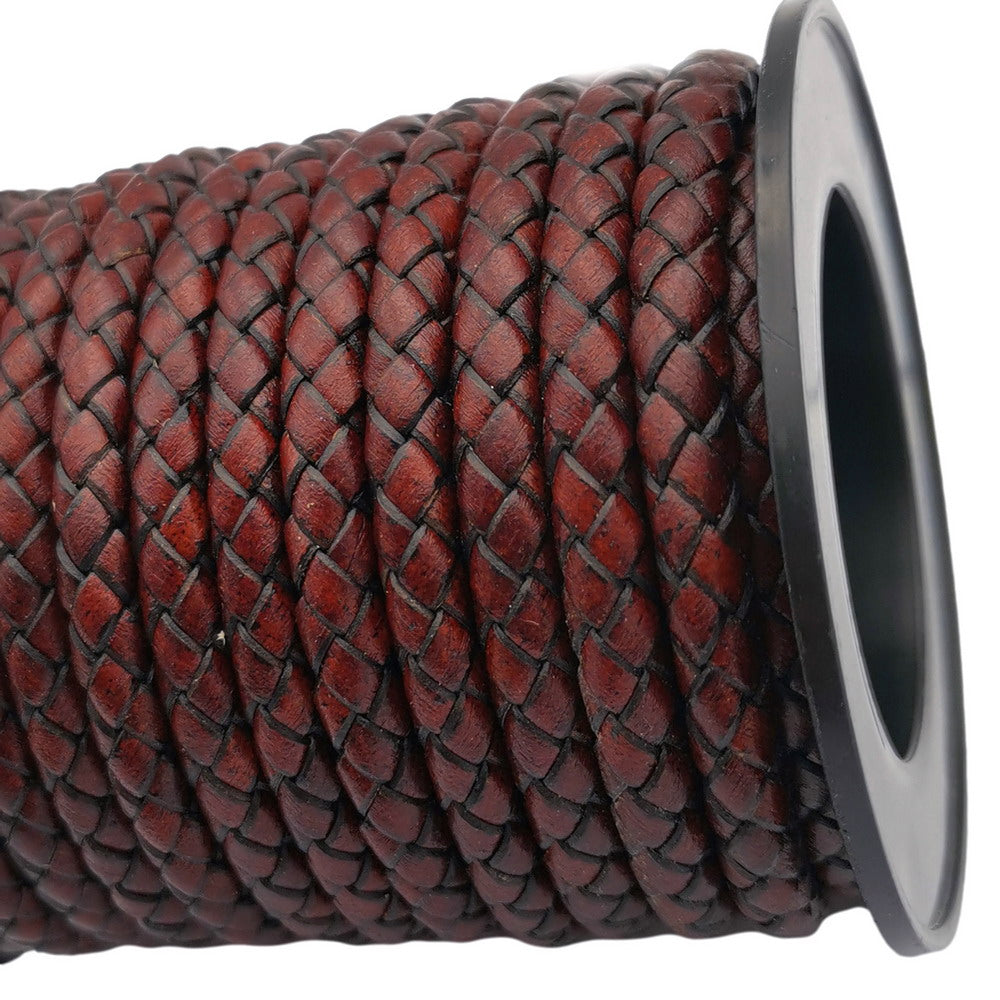 shapesbyX 6mm Braided Leather Bolo Cords Braid Bracelet Making Antique Red Brown