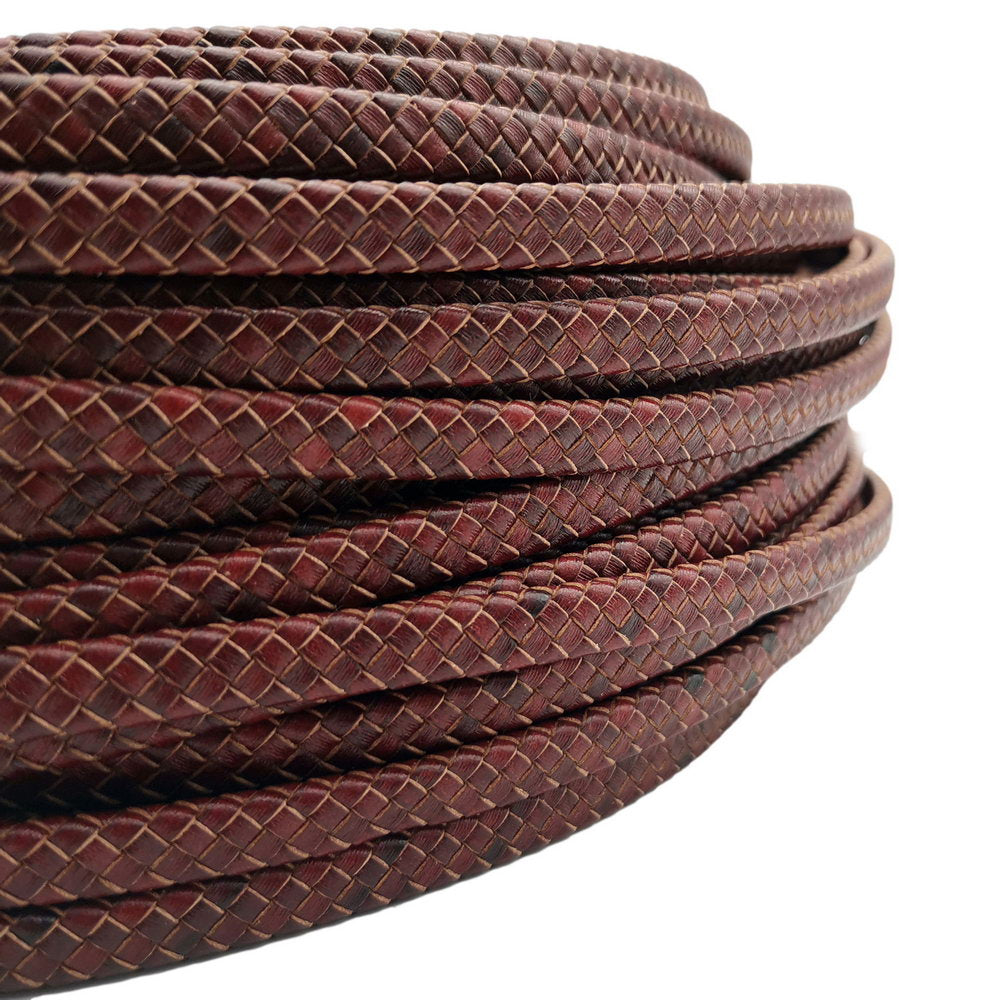 ShapesbyX-7 mm x 3 mm geflochtenes Leder-Bolo-Kordel, 7 mm flaches Lederband, Distressed Brown