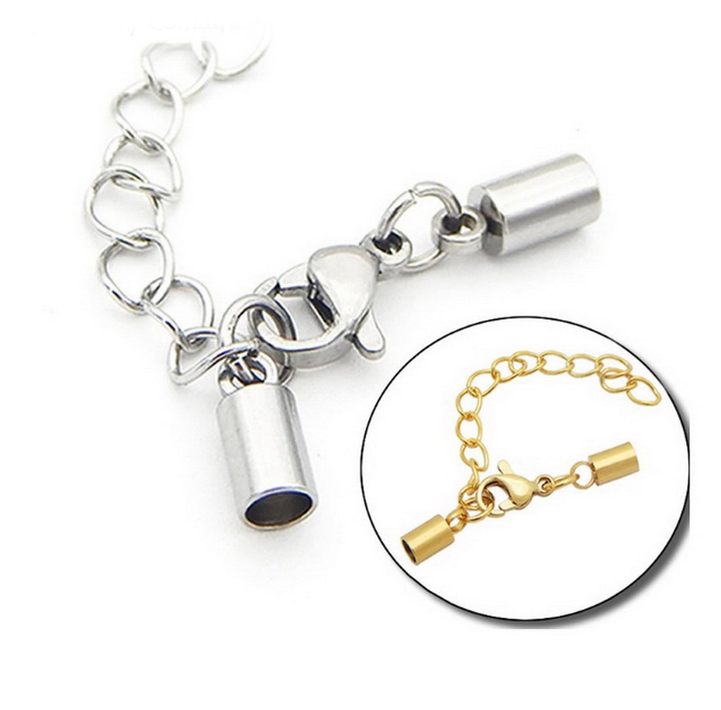 shapesbyX-2 Pieces 5mm Inner Hole Stainless Steel Lobster and Chain Necklace Bracelet End