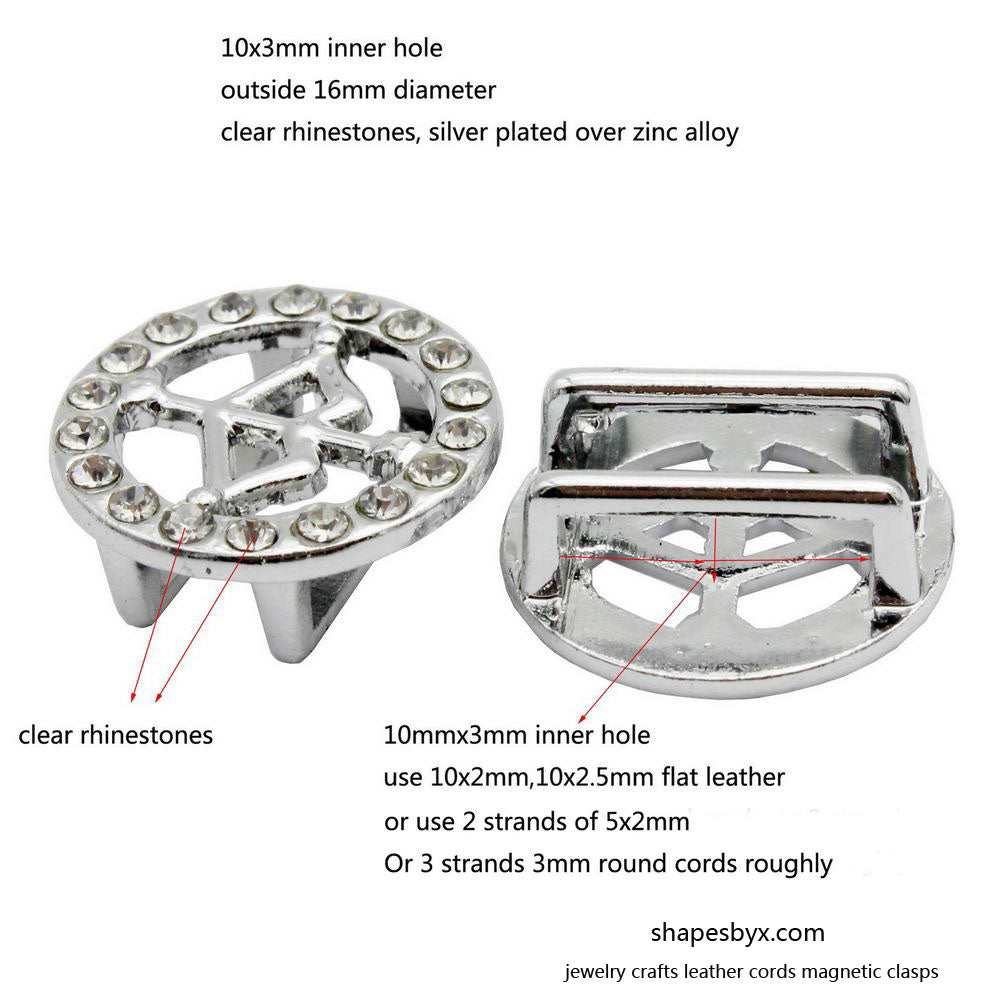 ShapesbyX-Bow and Arrow Sliders Bracelet Making 10x3mm Hole Silver Rhinestones 2 Pieces