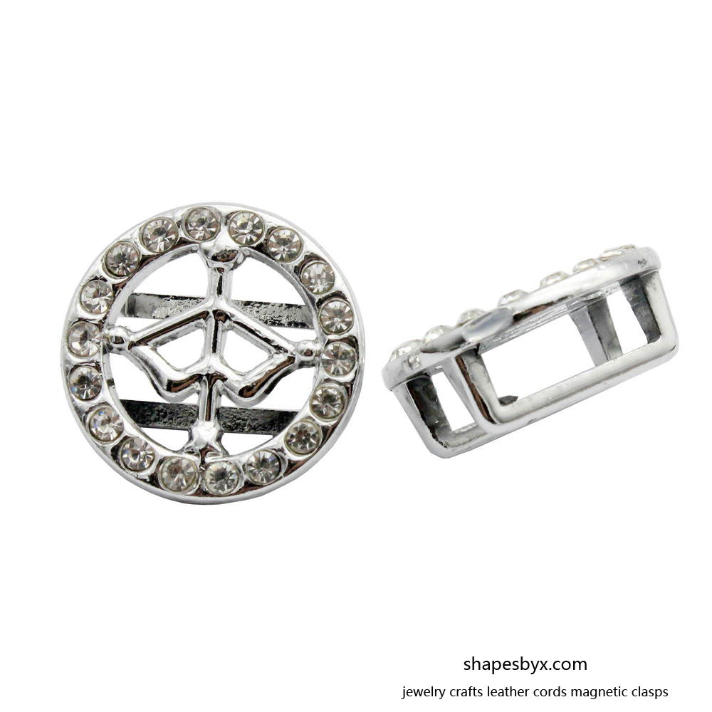 ShapesbyX-Bow and Arrow Sliders Bracelet Making 10x3mm Hole Silver Rhinestones 2 Pieces