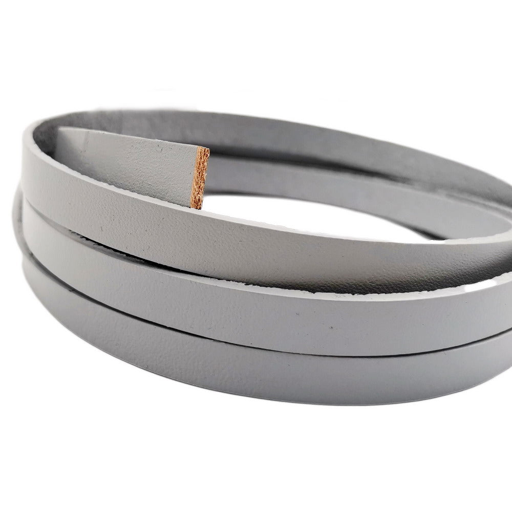 ShapesbyX-10 mm flacher Lederstreifen, 10 mm x 2 mm, Lederarmband für die Schmuckherstellung, Armband, Hellgrau