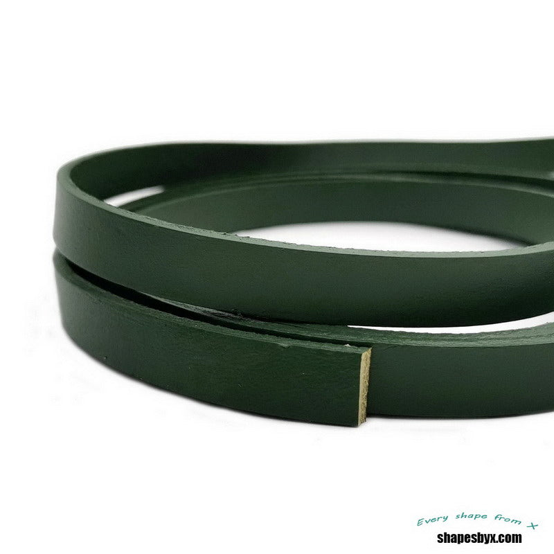 Dark Green Olive Flat Leather Band 10mm Genuine Leather Strip 10x2mm