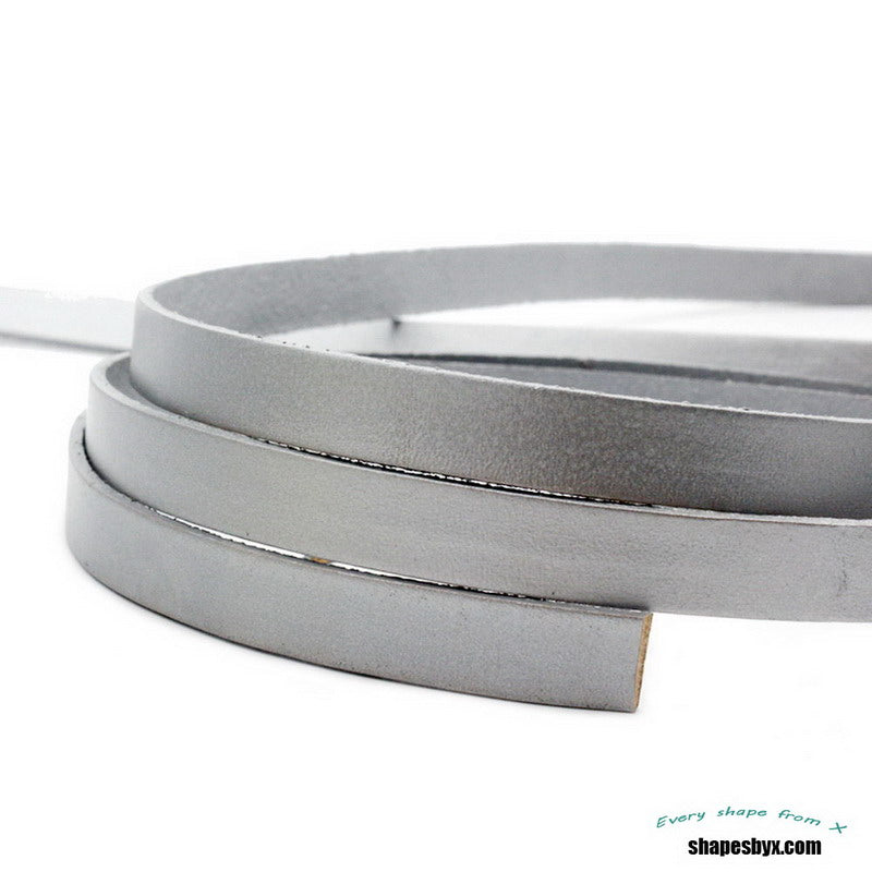 shapesbyX-10mm Flat Leather Strip 10mmx2mm Leather Strap for Jewelry Making Watchband Silver GF10M72-3