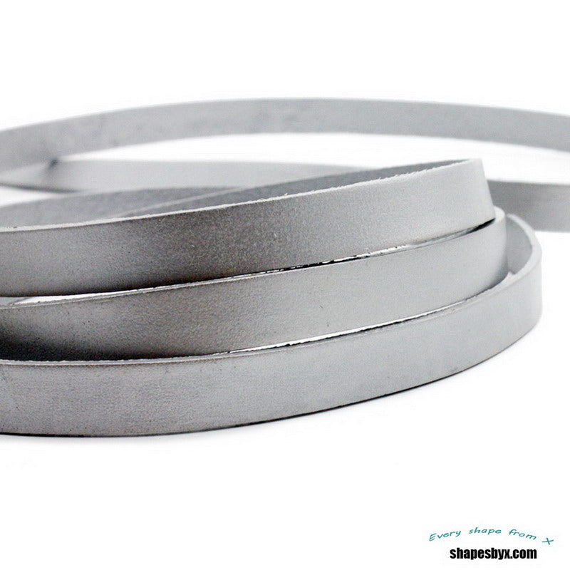 shapesbyX-10mm Flat Leather Strip 10mmx2mm Leather Strap for Jewelry Making Watchband Silver GF10M72-3