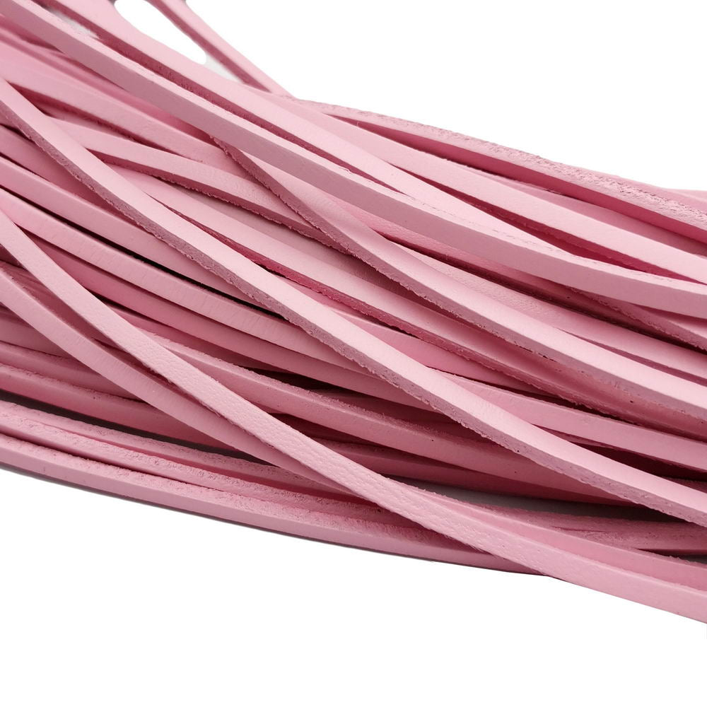 shapesbyX-3mm Flat Leather Cords Pink Genuine Leather Strap Leather Strip 2 Yards 3mmx2mm