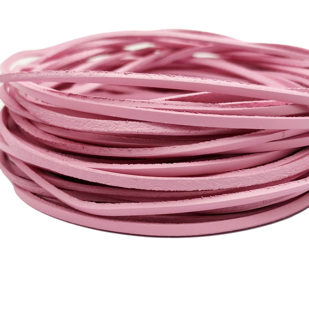 shapesbyX-3mm Flat Leather Cords Pink Genuine Leather Strap Leather Strip 2 Yards 3mmx2mm