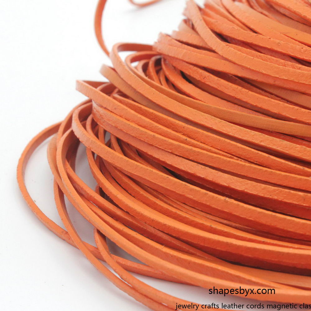 3x2mm Flat Leather Cords Orange Genuine Leather Strap Leather Strip 2 Yards