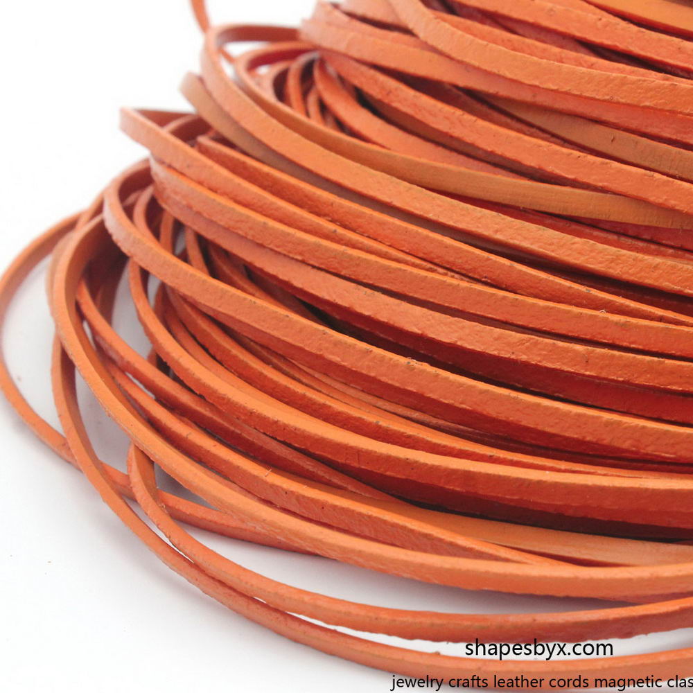 shapesbyX-3x2mm Flat Leather Cords Orange Genuine Leather Strap Leather Strip 2 Yards