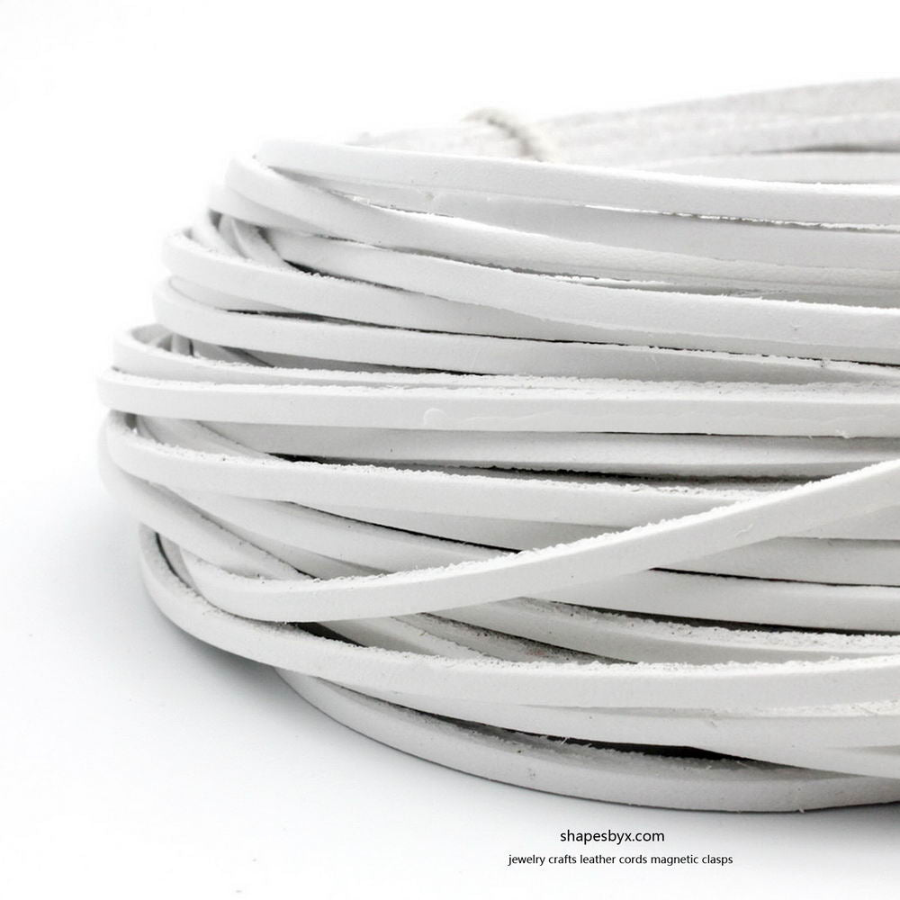 3x2mm Flat Leather Cords WHITE Genuine Leather Strap Leather Strip 2 Yards