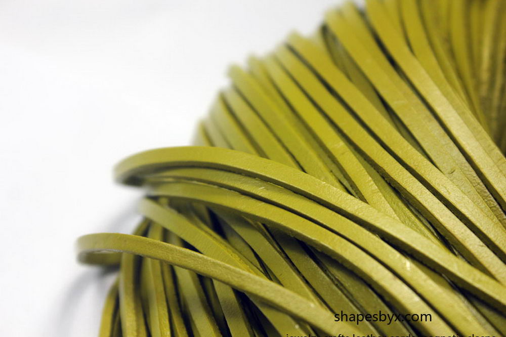 shapesbyX-3x2mm Flat Leather Cords Apple Green Genuine Leather Strap Leather Strip 2 Yards
