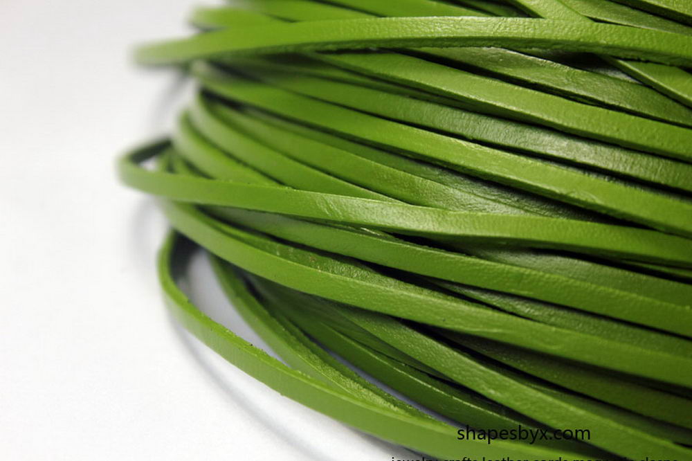 shapesbyX-3x2mm Flat Leather Cords Green Genuine Leather Strap Leather Strip 2 Yards
