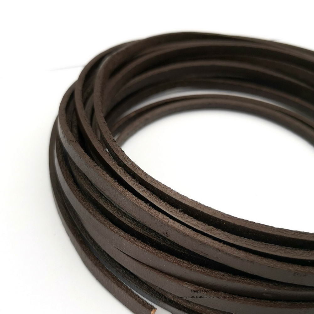shapesbyX-4x2mm Flat Leather Cords Genuine Leather Strip 4mm Jewelry Making Tie 2 Yards Dark Brown
