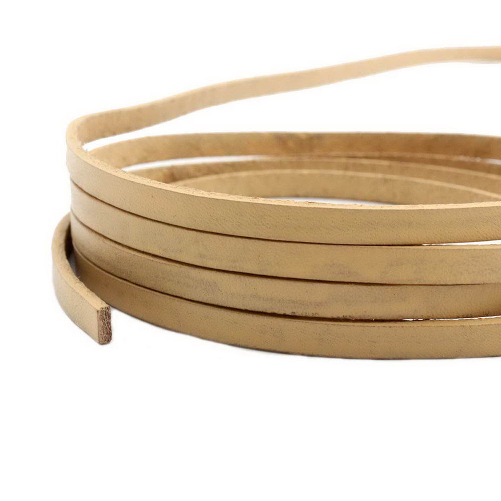 5mmx2mm Flat Leather Cord 5mm Real Leather Strip Beige