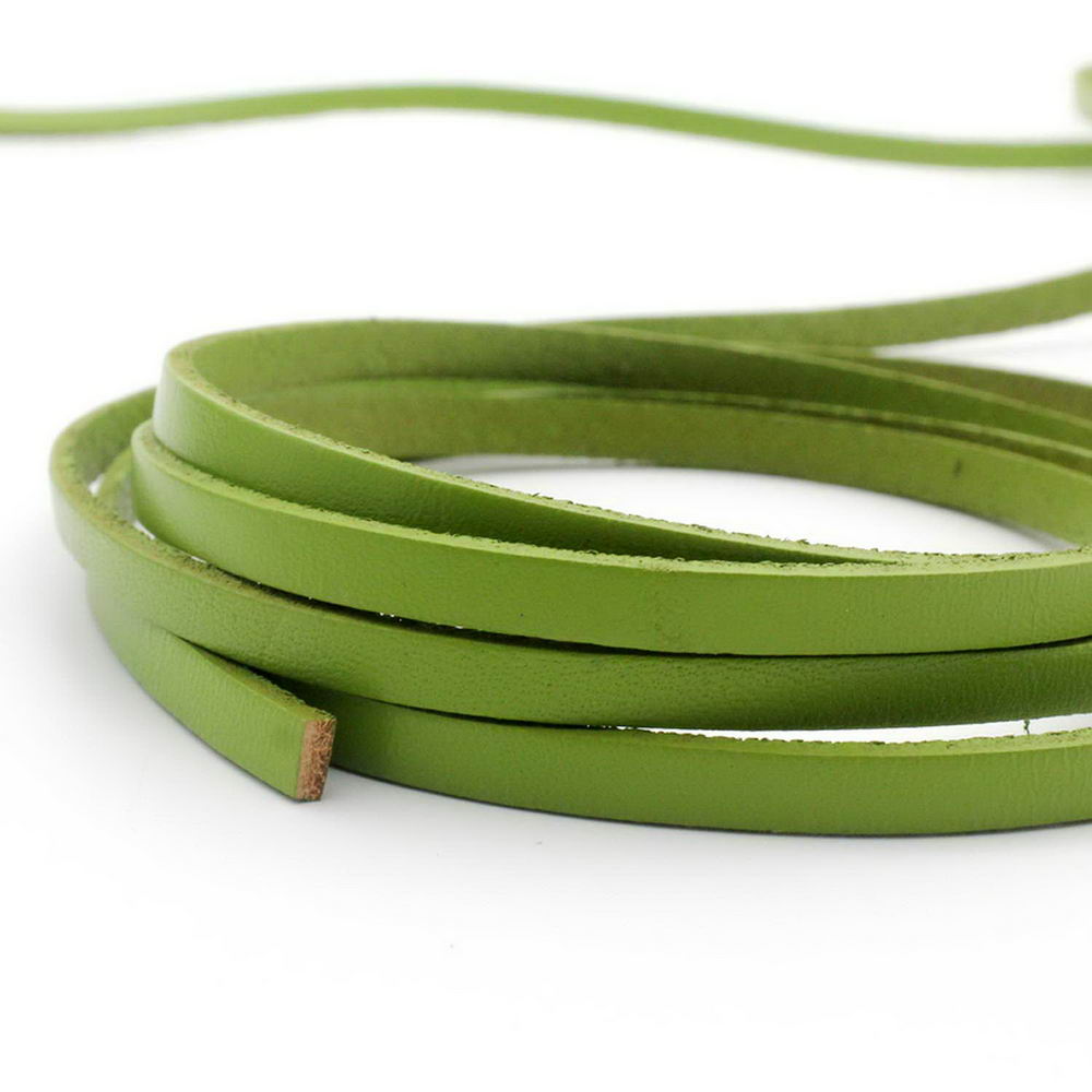 shapesbyX-5mm Flat Leather Cord 5x2mm Real Leather Strap Spring Green
