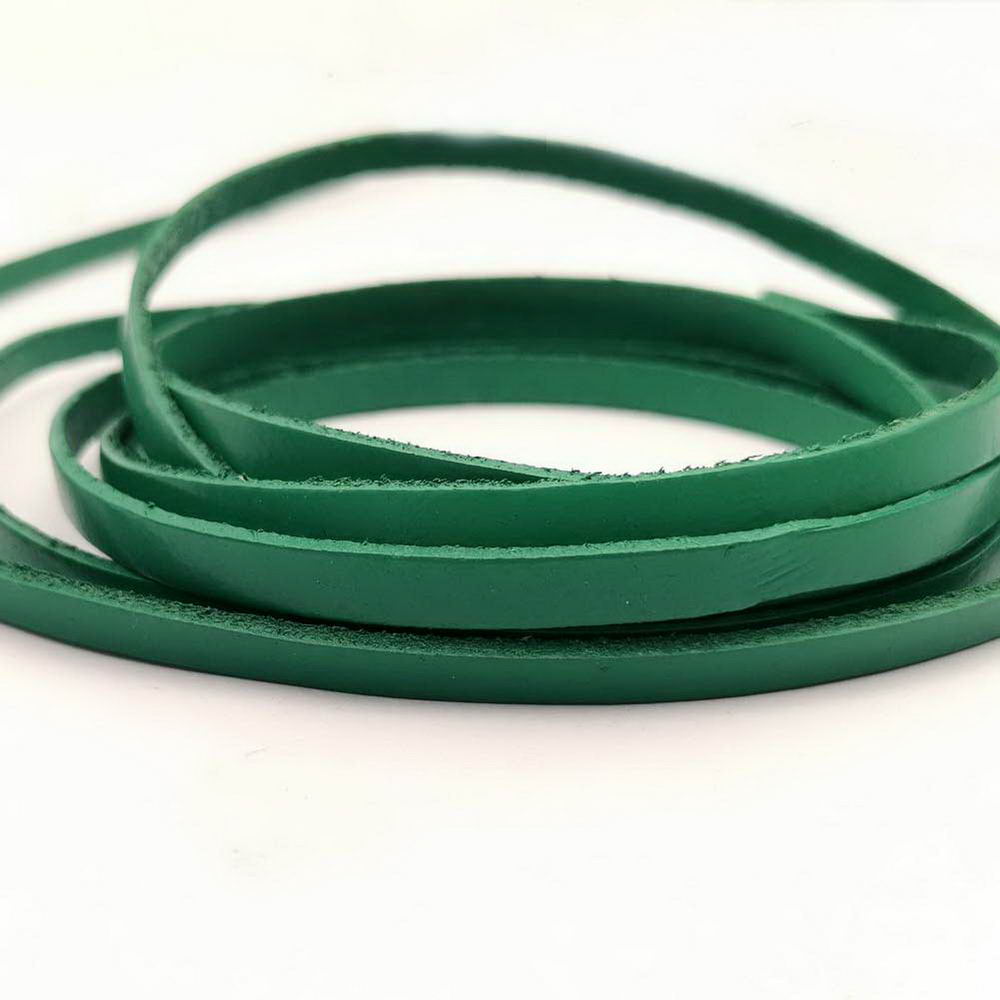 shapesbyX-5mm Flat Leather Cord 5x2mm Real Leather Strap Green