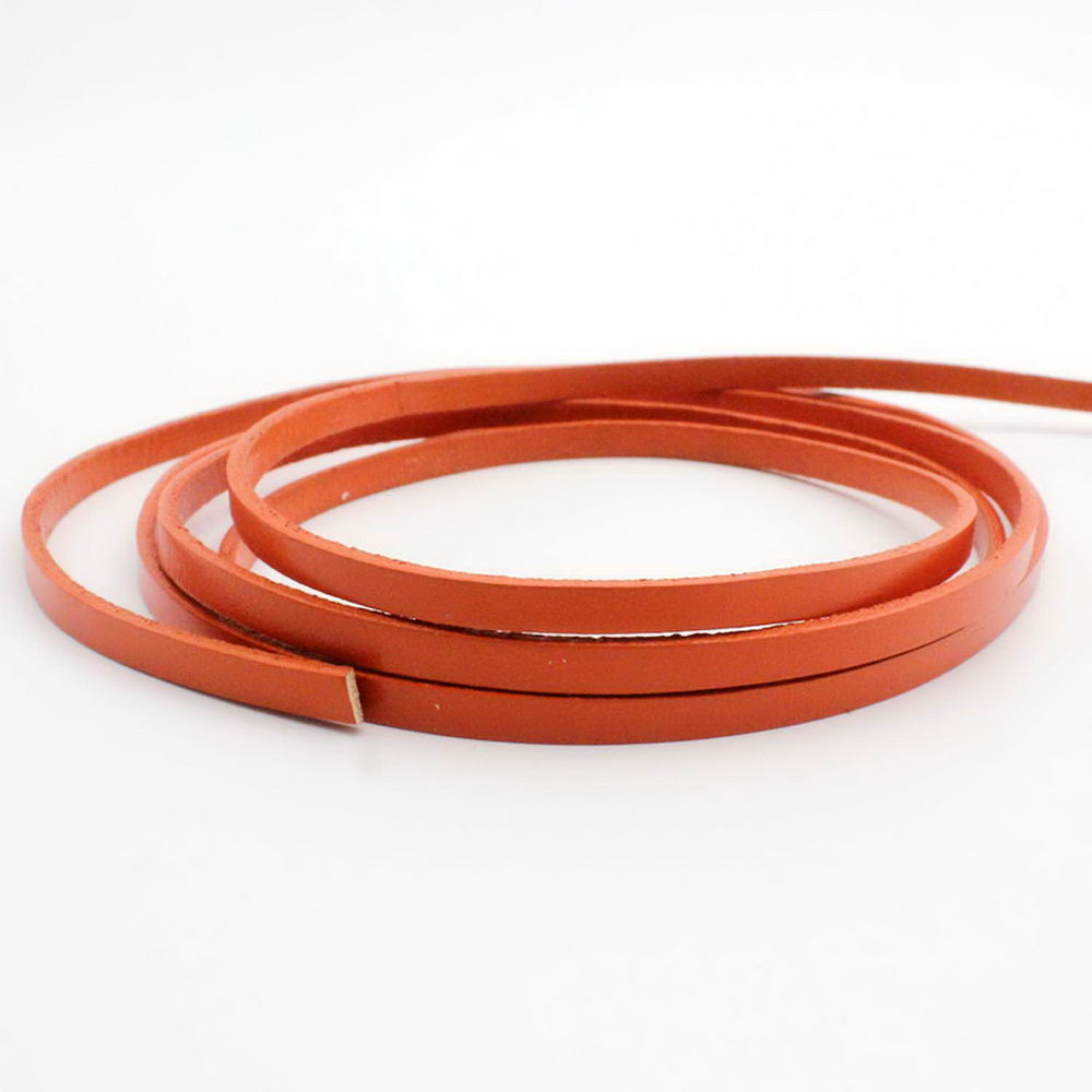 shapesbyX-5mmx2mm Flat Leather Cord 5mm Real Leather Strip Orange