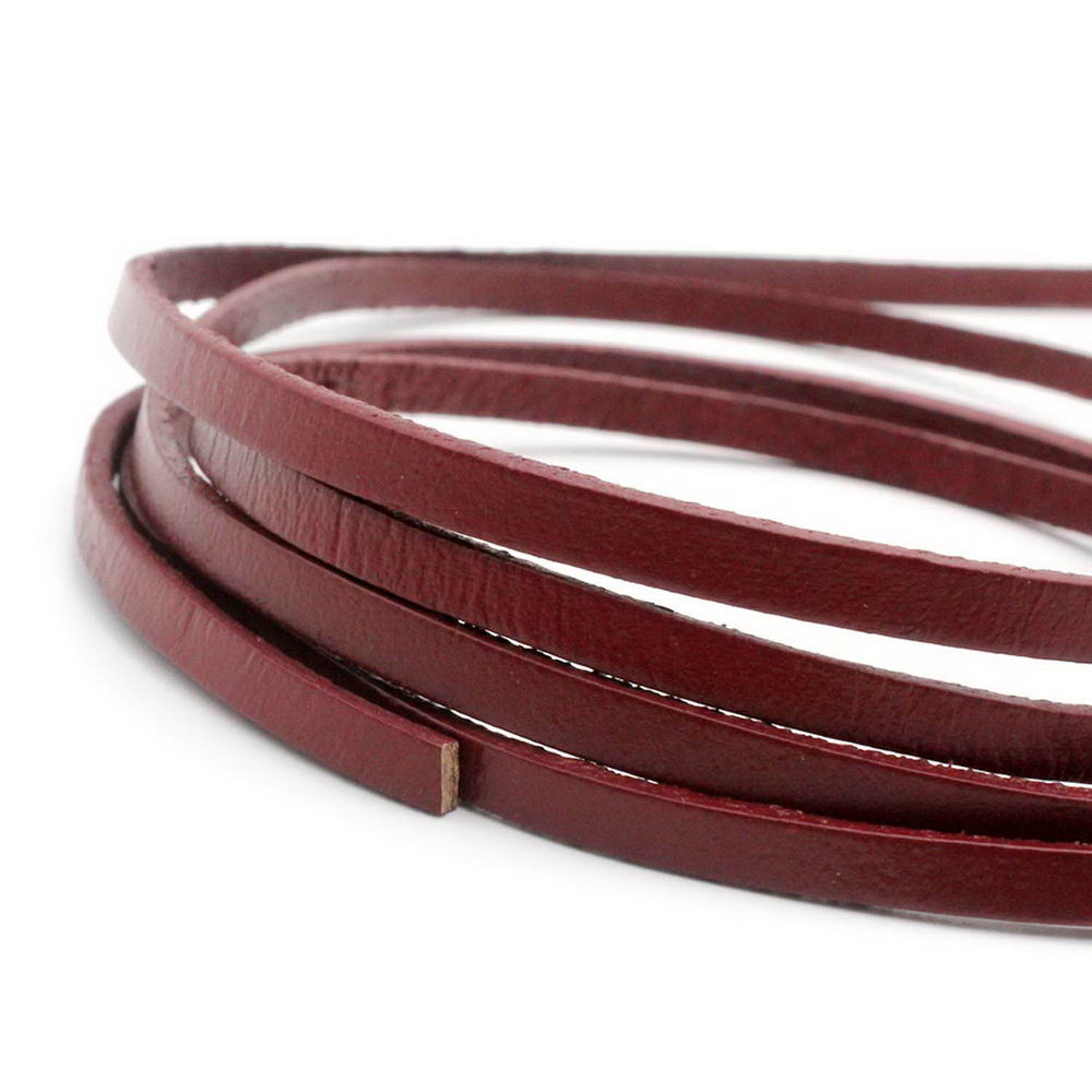 shapesbyX-5mm Flat Leather Cord Maroon 5x2mm Leather Strip Genuine Jewelry Making
