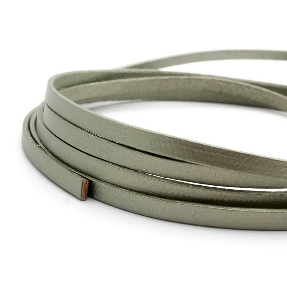 shapesbyX-5mm Flat Leather Cord 5x2mm Genuine Leather Strip Jewelry Making Metallic Olive Grains