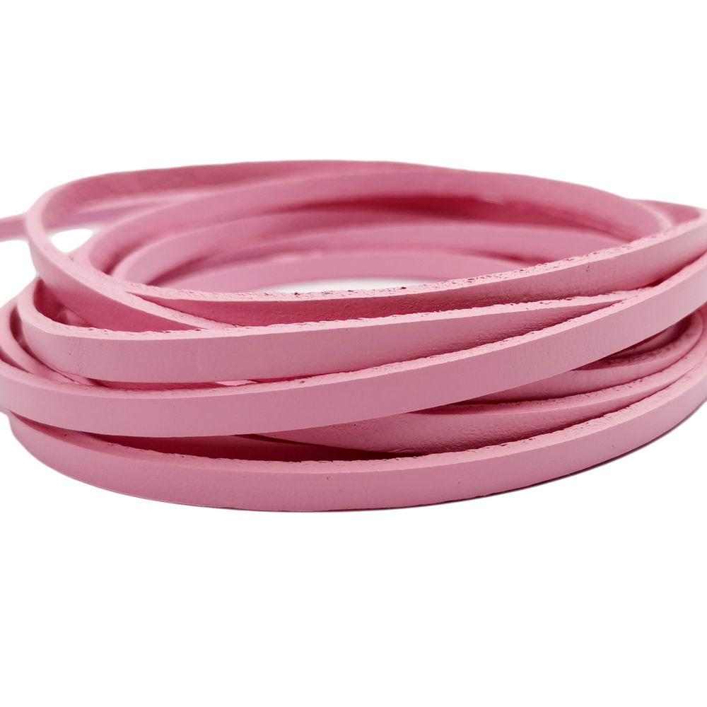 shapesbyX-5mm Flat Leather Cord Bright Pink 5x2mm Genuine Leather Strap