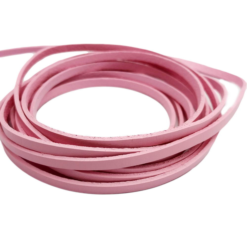 shapesbyX-5mm Flat Leather Cord Bright Pink 5x2mm Genuine Leather Strap